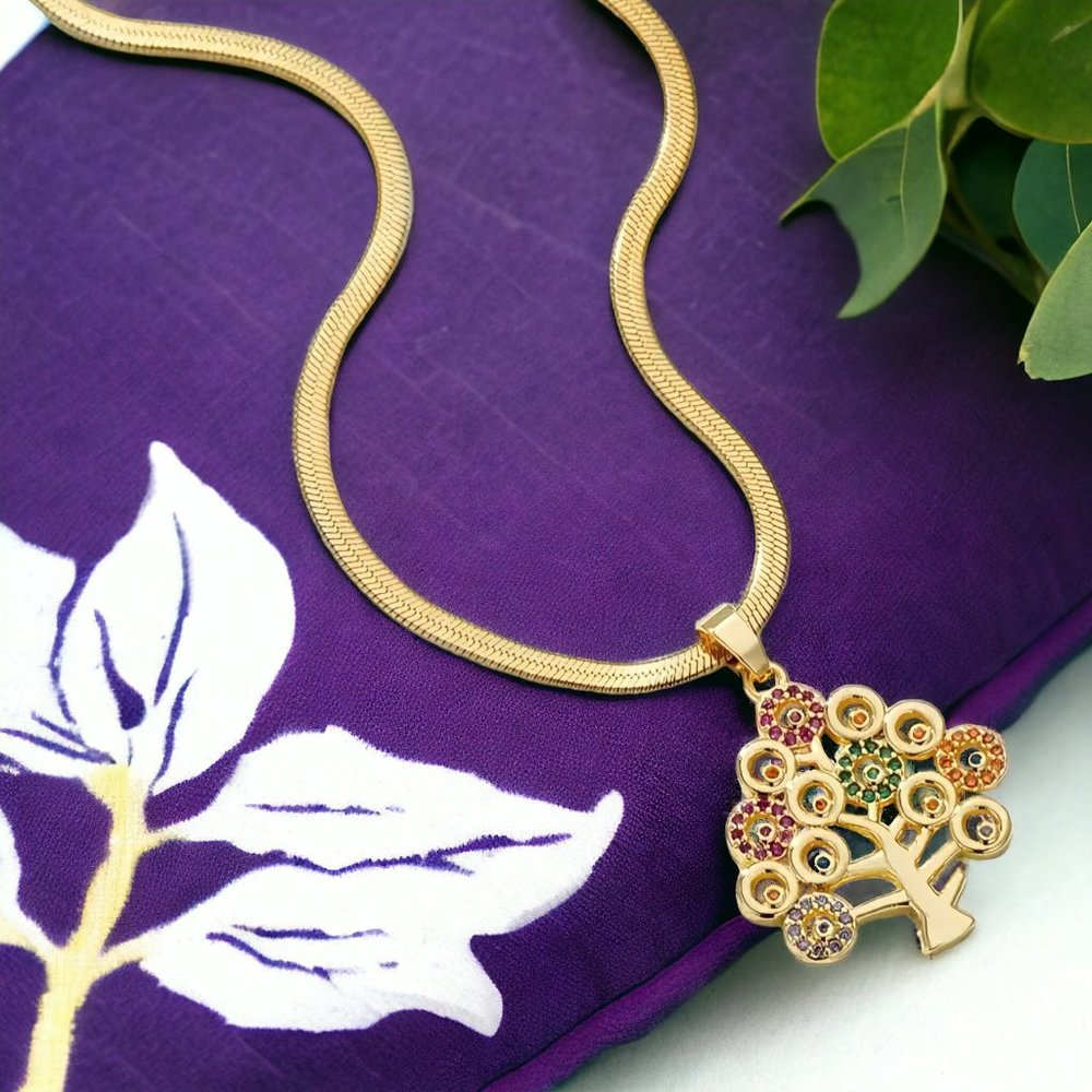 🆕️ 🦋 Gold Plated 316 L Stainless Steel Necklace With Tree of Life 🌳 Pendant - Picture 3 of 4